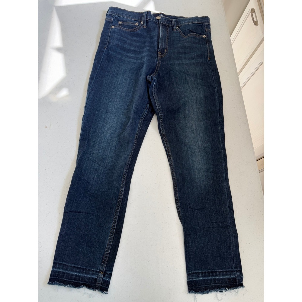 Gap Denim Womens 30 Regular Dark Wash High Rise Slim Leg Raw Hem Jeans Blue